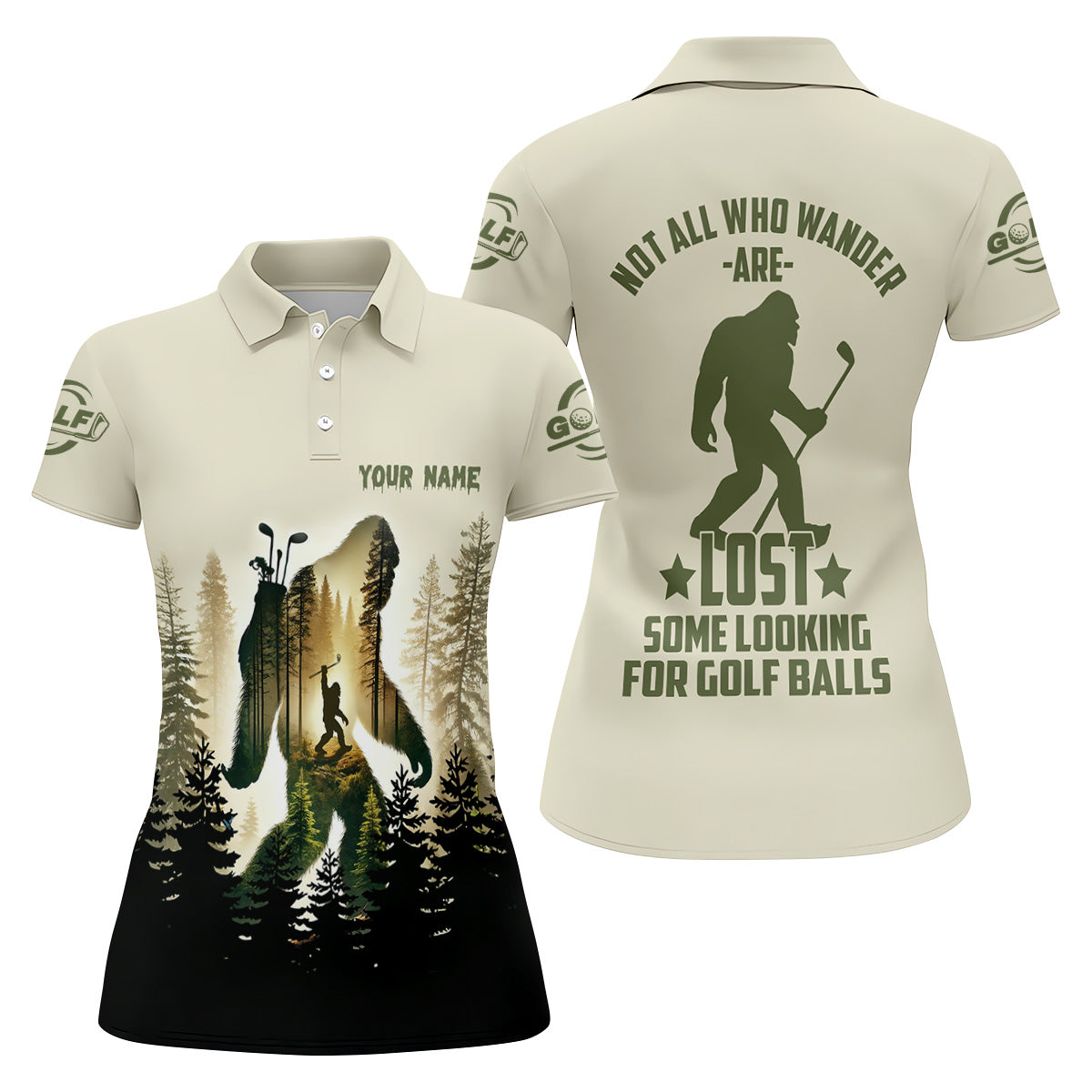Not All Who Wander Are Lost Some Are Looking For Golf Balls Bigfoot Golf Shirt, Ladies Golf Polos