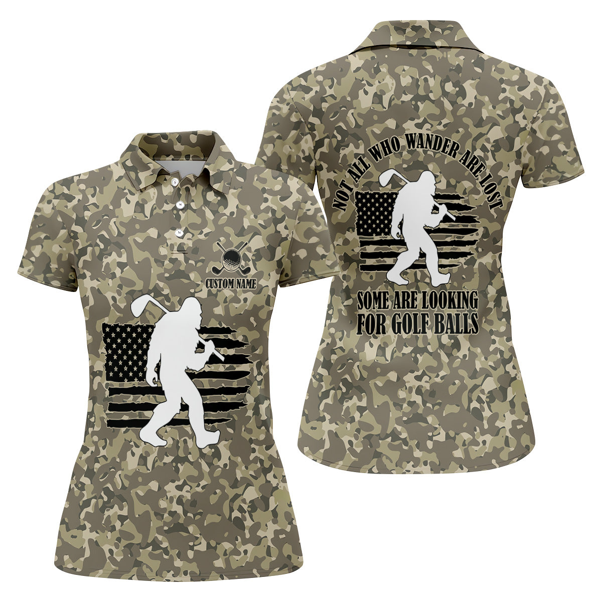 Not All Who Wander Are Lost Bigfoot Patriotic Golf Shirt, Camo Polo Shirt, Ladies Golf Shirts