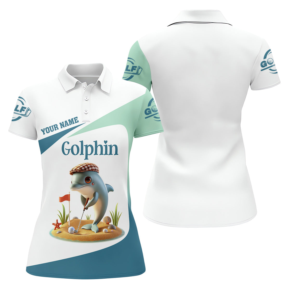 Golfin’ Dolphin Custom Golf Polo Shirt, Ladies Golf Shirts, Womens Golf Gift, Funny Golf Polo Shirt