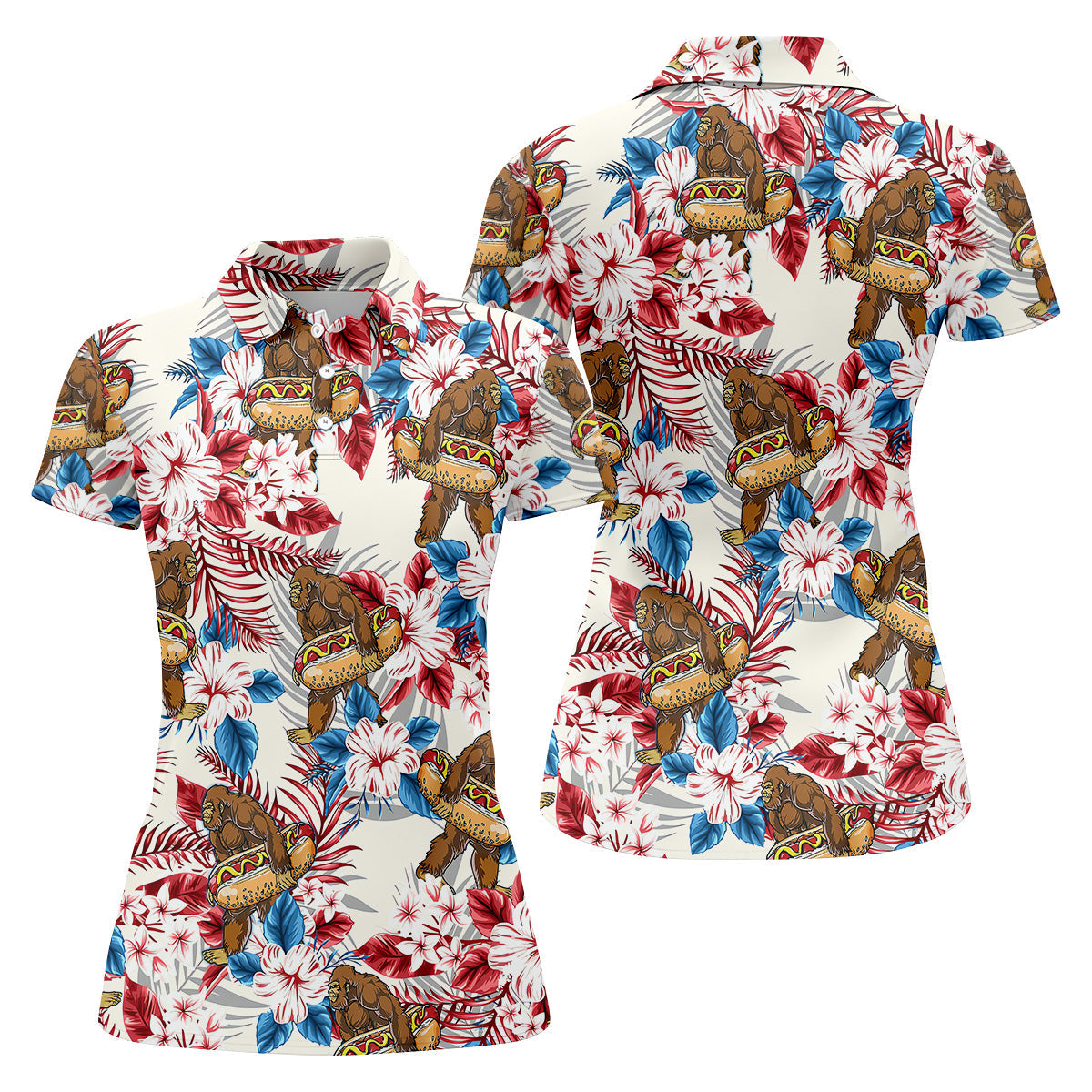 Bigfoot Hawaiian Shirts, Funny Hotdog Women Golf Top, Ladies Golf Shirts, Golfing Apparel