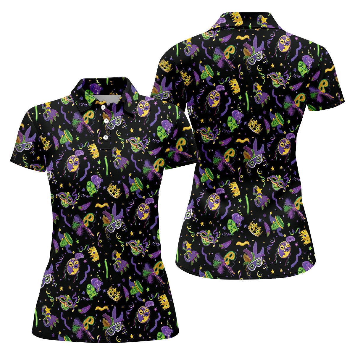 Mardi Gras Golf Sleeveless Polo Shirts Womens, Mardi Gras Black Golf Shirt, Custom Ladies Golf Shirt
