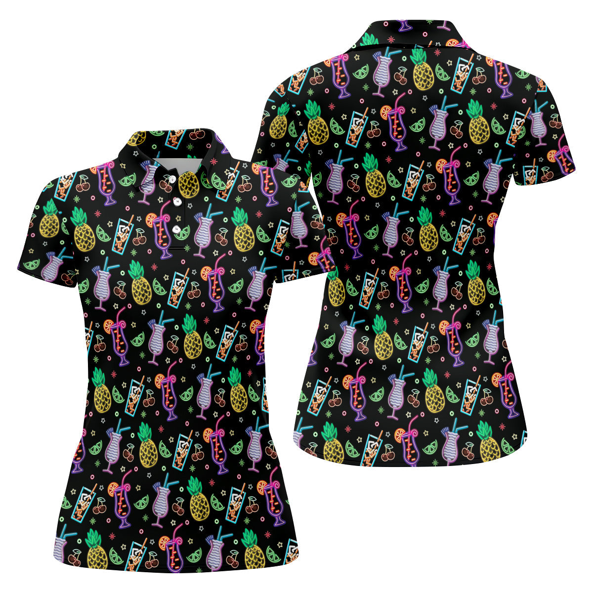 Pineapple Cocktail Tropical Golf Shirts, Hawaiian Golf Polo, Ladies Sleeveless Polo, Ladies Golf Shirts