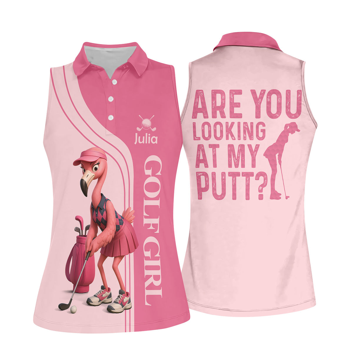 Are You Looking At My Putt Funny Flamingo Pink Golf Shirt, Ladies Golf Polos, Cool Golf Gift