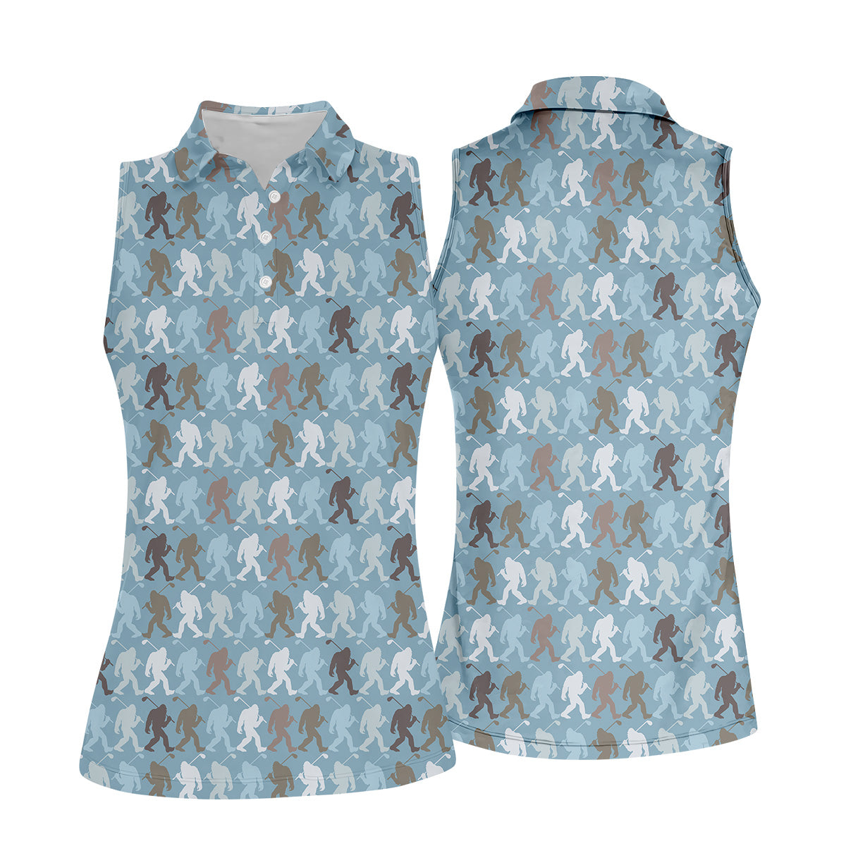 Bigfoot Silhouette Pattern Fun Womens Golf Shirts, Womens Sleeveless Polo, Ladies Golf Shirts