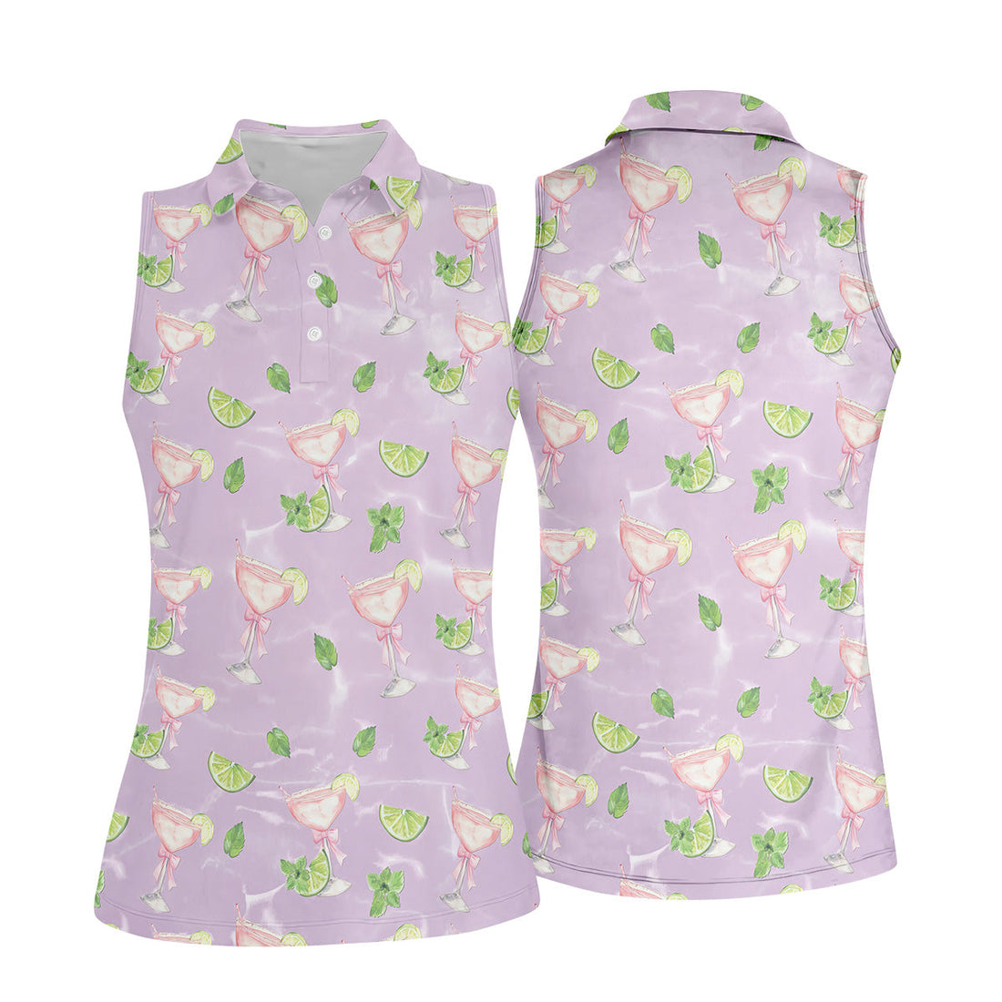 Margarita Golf Shirt For Women, Coquette Aesthetic Womens Golf Tops, Pink Drink Patterned Golf Shirts