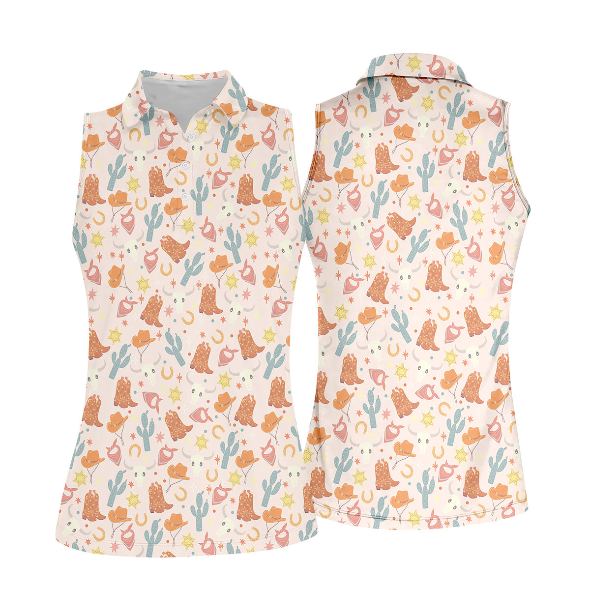 Yee Haw Western  Golf Shirt, Cowgirl Golf Shirt, Cow Skull Shirt, Women Sleeveless Polo Shirt, Women's Polo Shirt