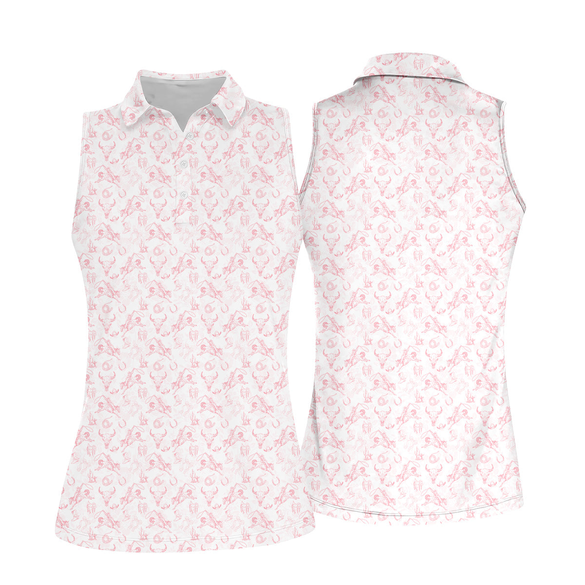 Pink Toile Chinoiserie Bow Western Golf Shirt, Cute Golf Outfit, Ladies Golf Polos, Golfing Apparel