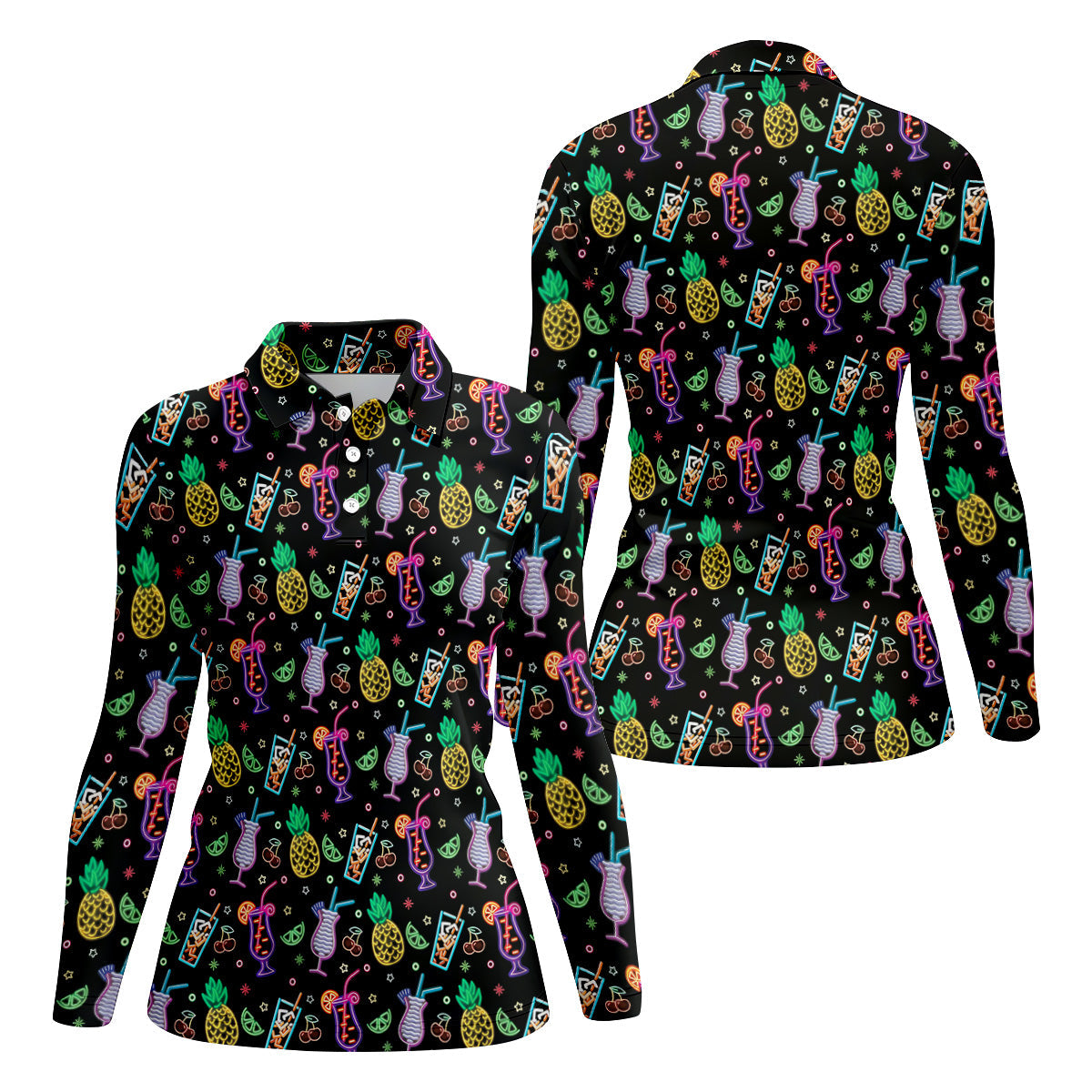 Pineapple Cocktail Tropical Golf Shirts, Hawaiian Golf Polo, Ladies Sleeveless Polo, Ladies Golf Shirts