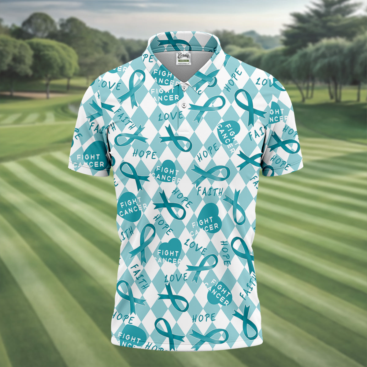 Ovarian Cancer Awareness Teal Ribbon Golf Tops For Men, Cancer Awareness Shirt, Golfing Apparel