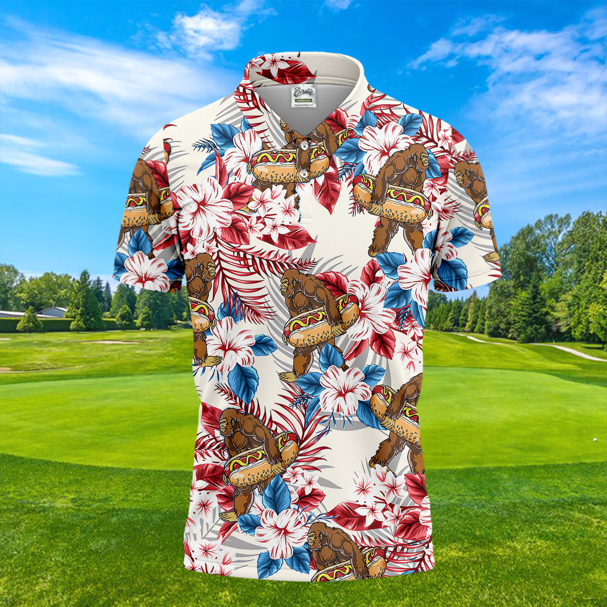 Bigfoot Hawaiian Shirts, Funny Hotdog Men Polo, Fun Golf Shirts For Men, Golfing Apparel