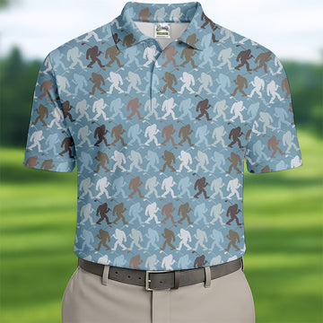Bigfoot Silhouette Pattern Fun Golf Shirts For Men, Unique Gift For Golfer, Men's Golf Polo