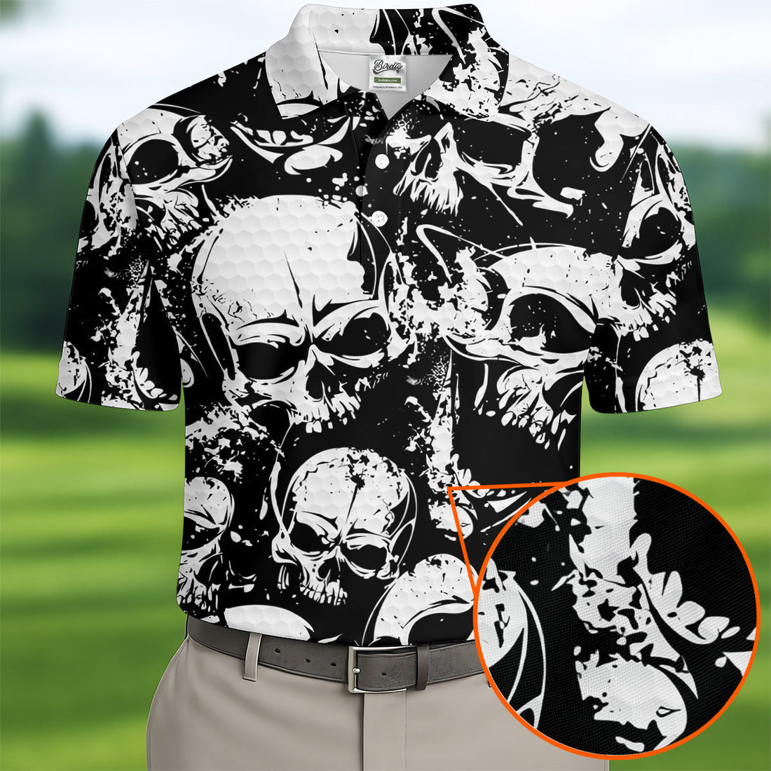Skulls Splatter Black Grunge Mens Golf Polo Shirts, Cool Golf Gift, Golfing Apparel, Polo For Men