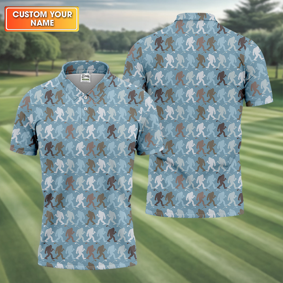 Bigfoot Silhouette Pattern Fun Golf Shirts For Men, Unique Gift For Golfer, Men's Golf Polo
