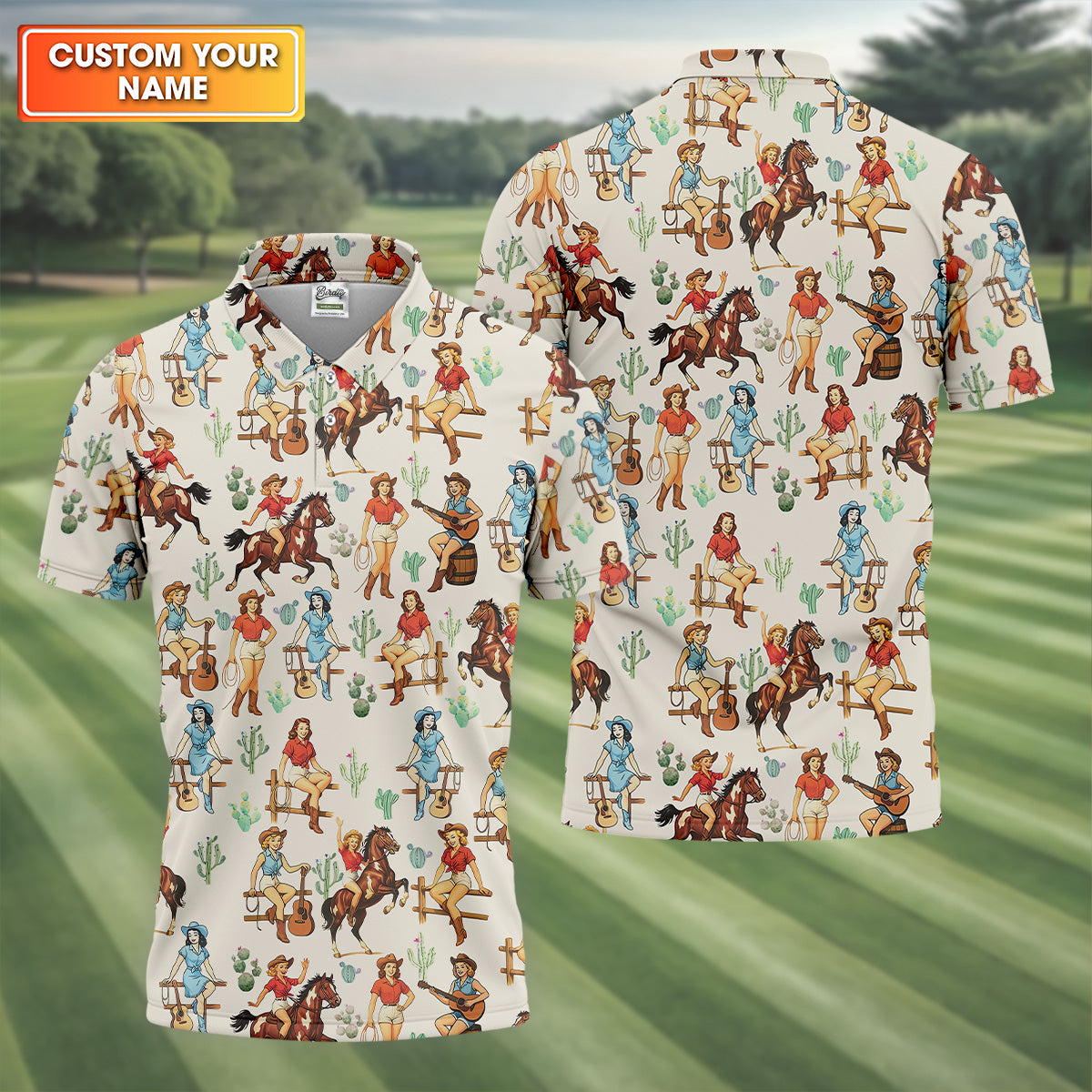 Western Golf Shirt, Beige Golf Shirt Men, Fun Golf Shirts For Men, Cute Golf Shirt, Fun Golf Shirt