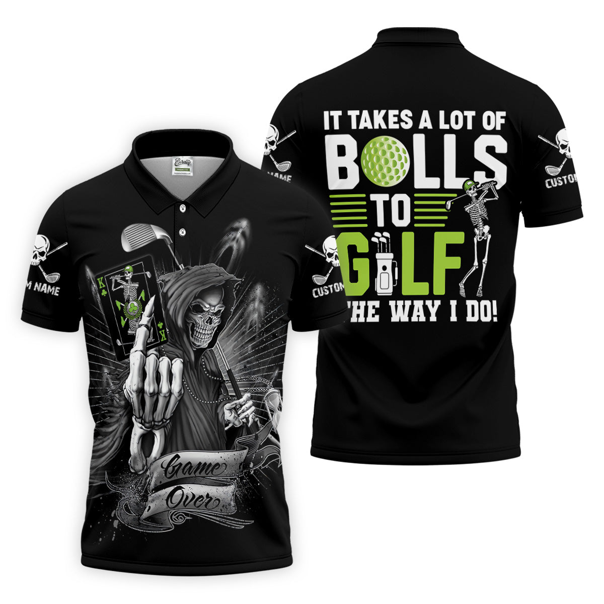 It Takes a Lot of Balls to Golf the Way I Do Funny Skeleton Golf Tops For Men, Men Black Polo, Golfing Apparel