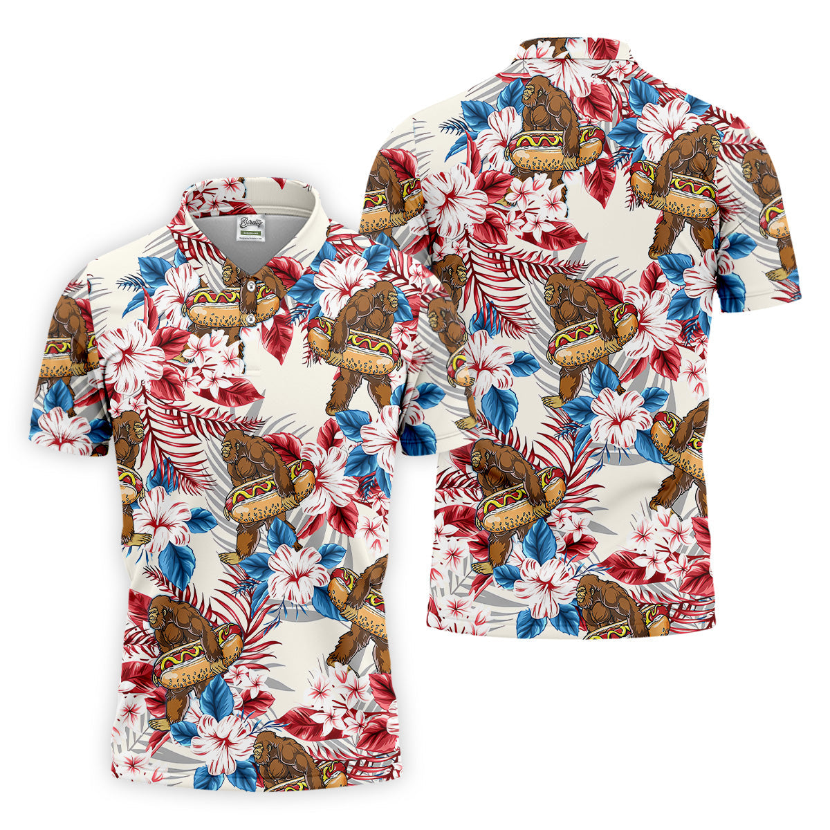 Bigfoot Hawaiian Shirts, Funny Hotdog Men Polo, Fun Golf Shirts For Men, Golfing Apparel