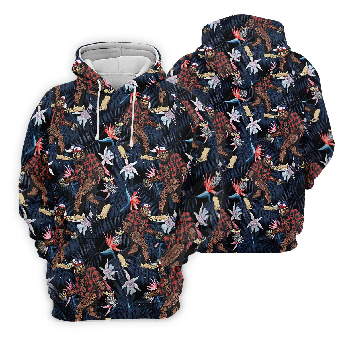 Abstract Floral Pattern Funny Bigfoot Shirt, Mens Golf Polo Shirts, Cool Golf Gifts, Golfing Apparel