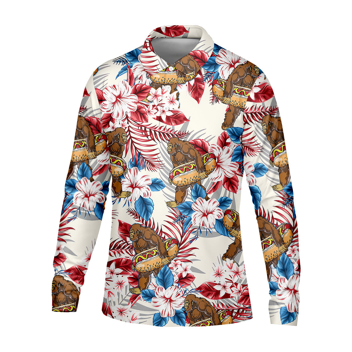 Bigfoot Hawaiian Shirts, Funny Hotdog Men Polo, Fun Golf Shirts For Men, Golfing Apparel