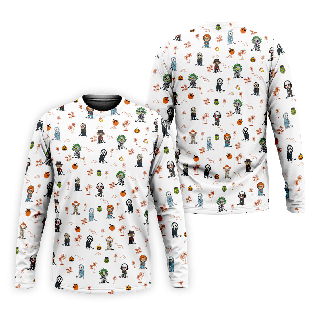 Horror Halloween Character Tropical Golf Shirt, Halloween Polo Shirts, Mens White Polo, Golfing Apparel
