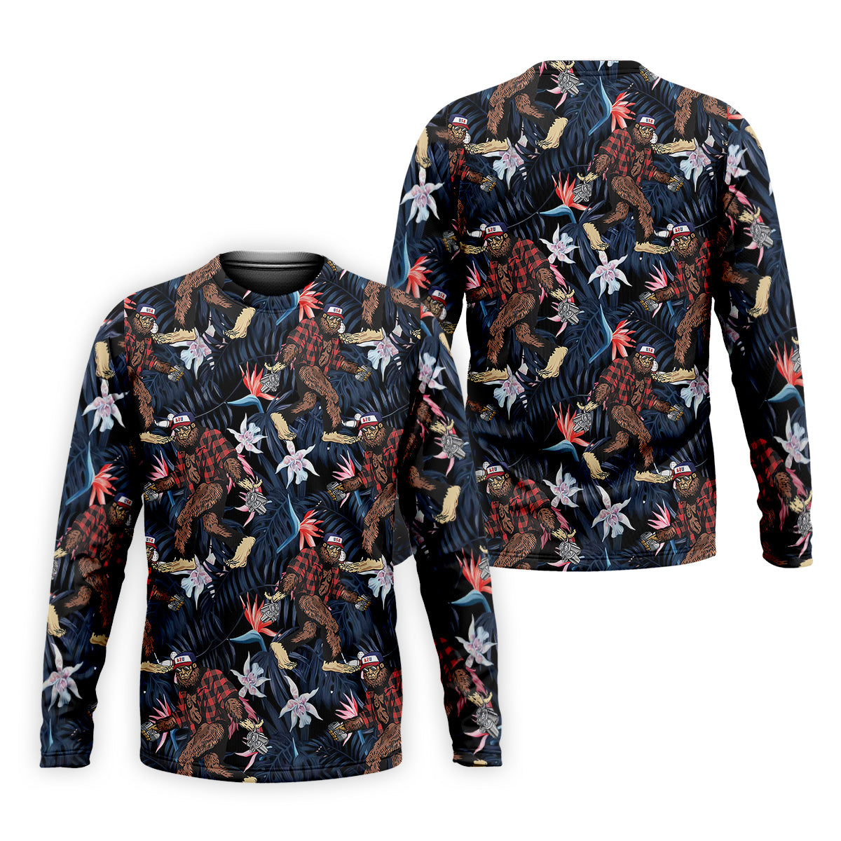 Abstract Floral Pattern Funny Bigfoot Shirt, Mens Golf Polo Shirts, Cool Golf Gifts, Golfing Apparel