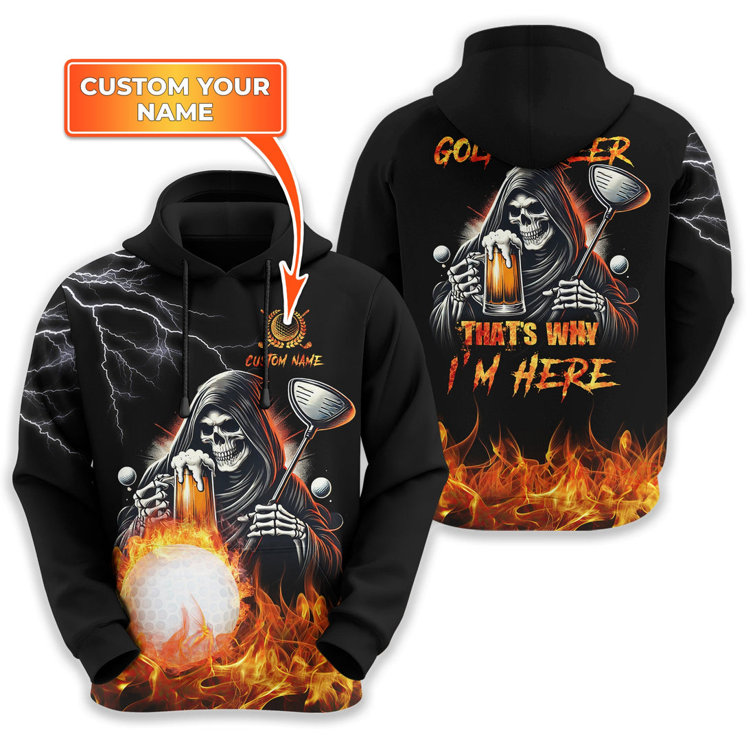 Golf And Beer That's Why I'm Here Custom Skull Golf Polo Shirt, Gift For Golfers, Golf Gift For Men