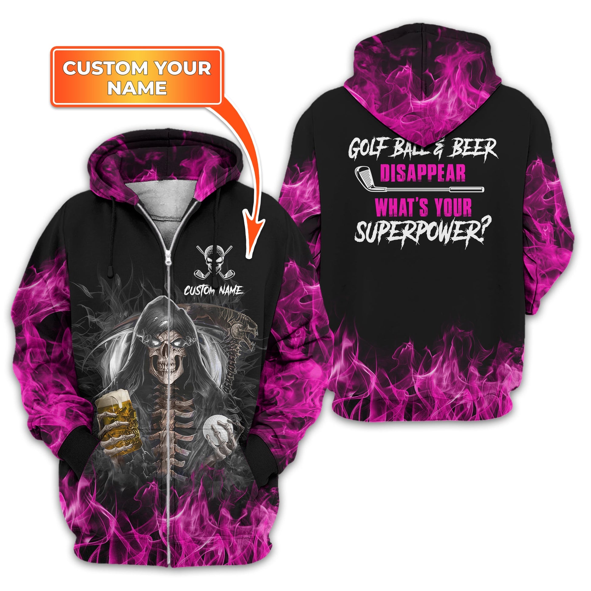 I Make Golf Ball And Beer Disappear Custom Golf Polo Shirt, Skull Golf Shirt, Gift For Golfers