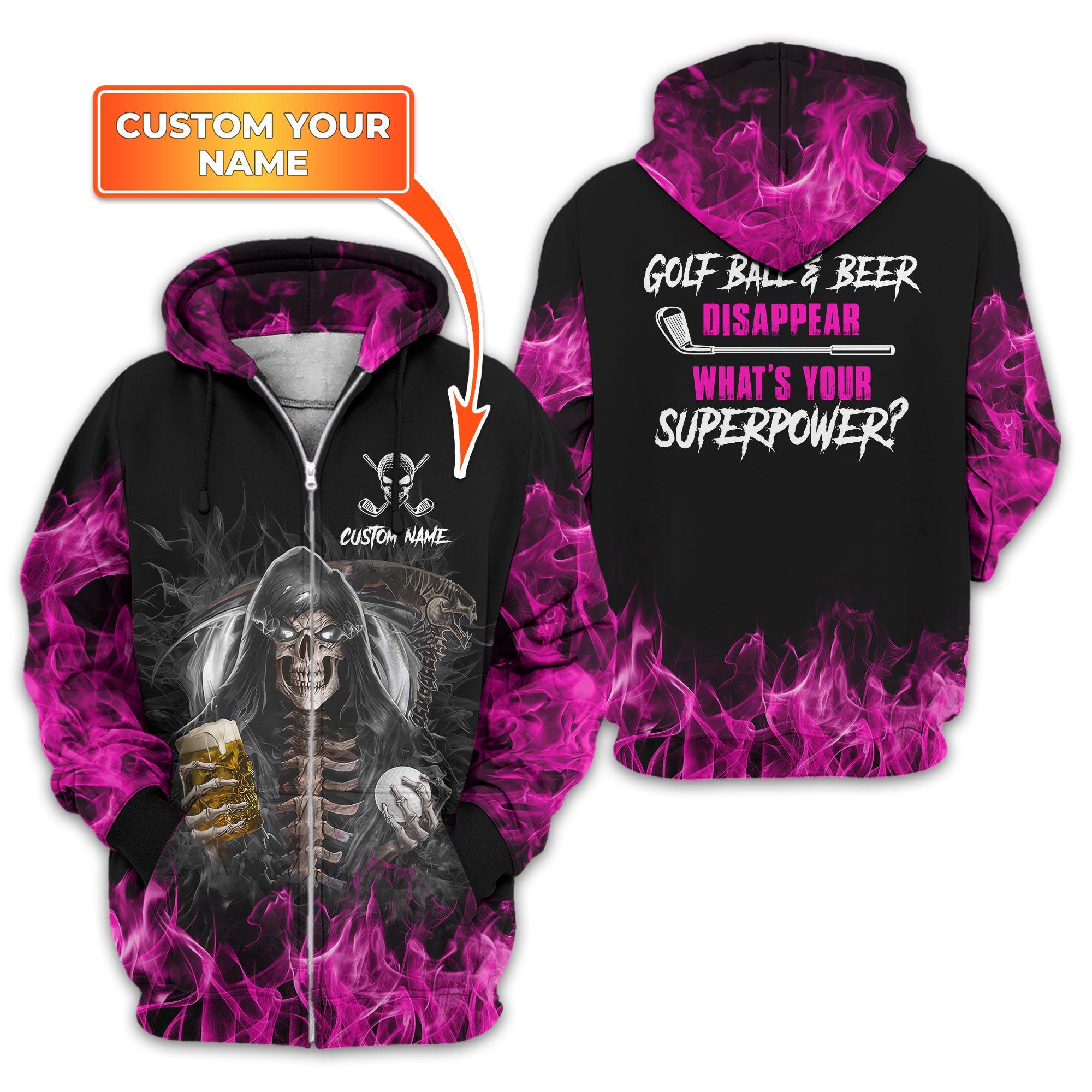 I Make Golf Ball And Beer Disappear Custom Golf Polo Shirt, Skull Golf Shirt, Gift For Golfers