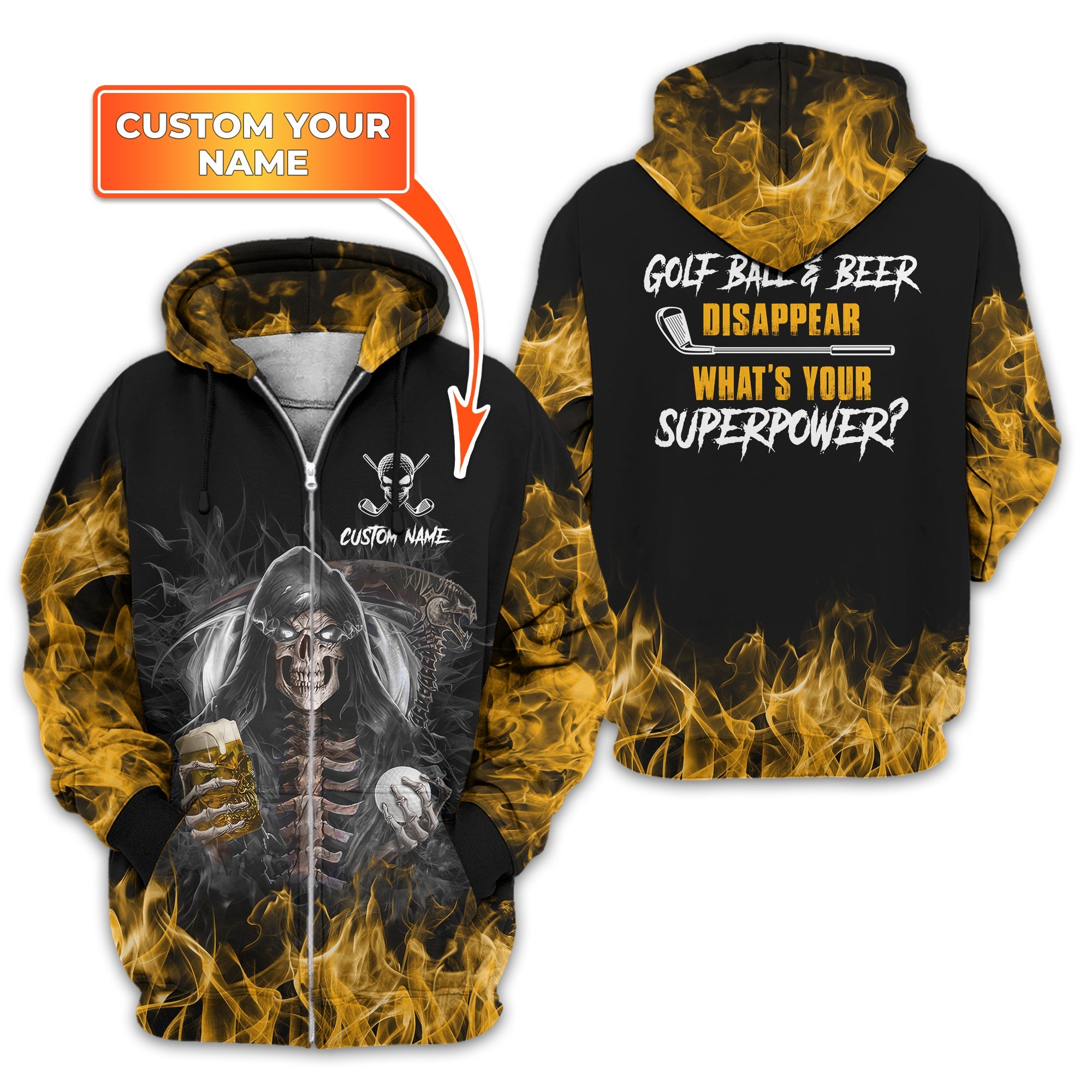 I Make Golf Ball And Beer Disappear Custom Golf Polo Shirt, Skull Golf Shirt, Gift For Golfers