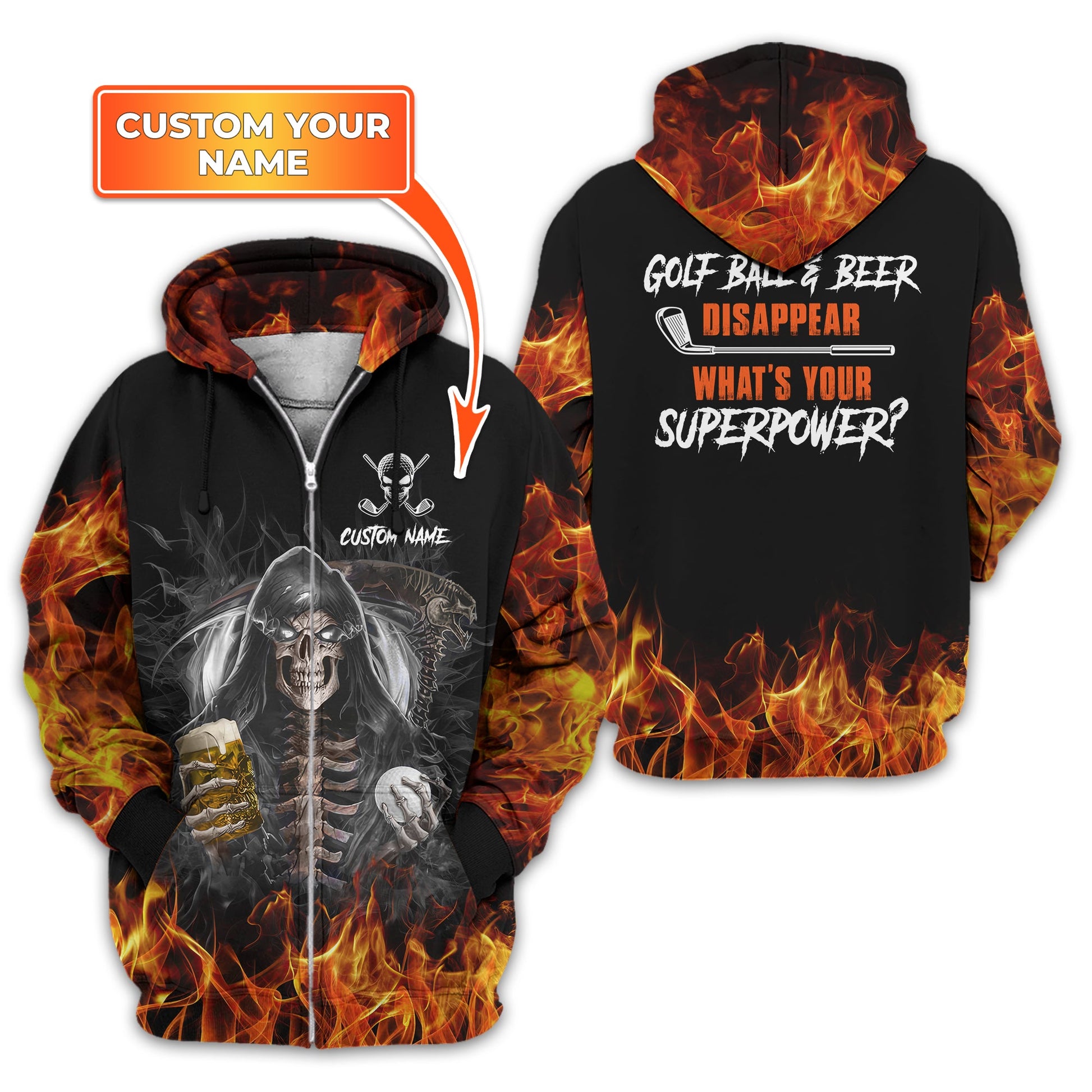 I Make Golf Ball And Beer Disappear Custom Golf Polo Shirt, Skull Golf Shirt, Gift For Golfers