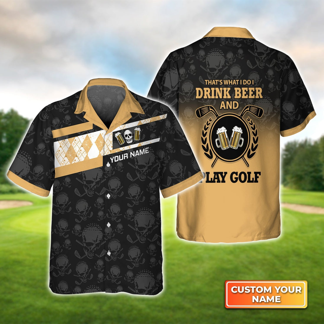 I Drink Beer And Play Golf - Personalized Name 3D Hawaiian Shirt Gift For Golf