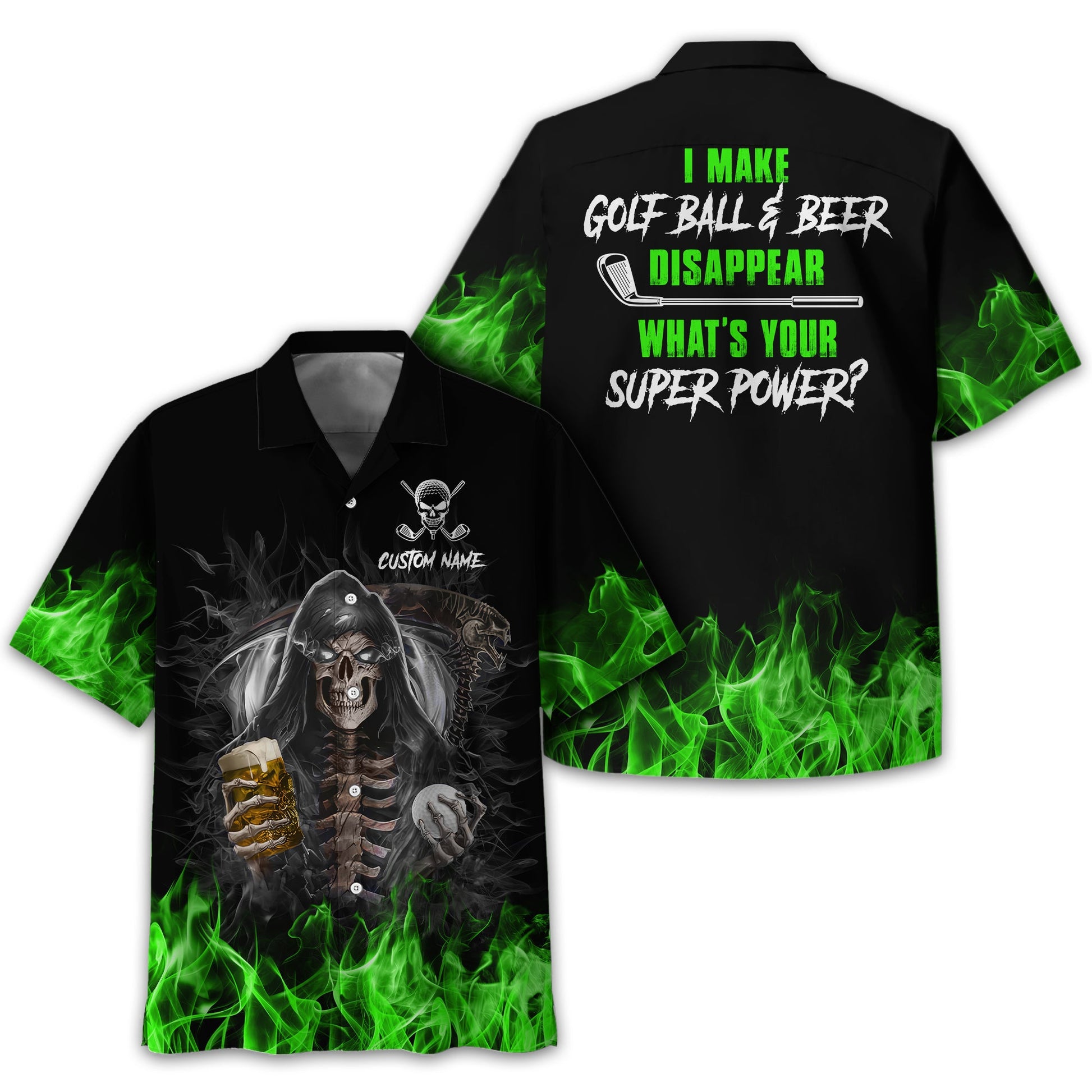I Make Golf Ball And Beer Disappear Custom Golf Polo Shirt, Skull Golf Shirt, Gift For Golfers