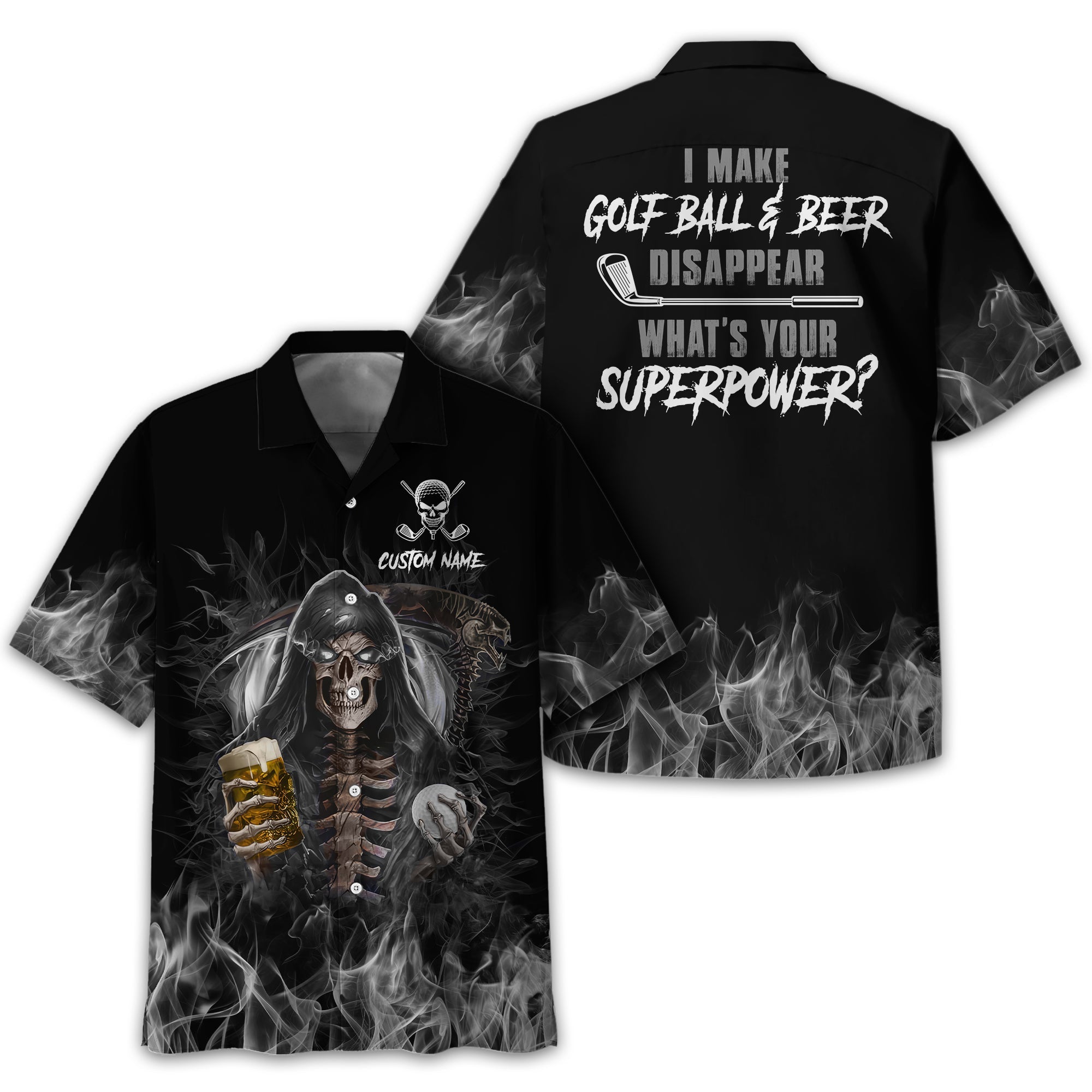 I Make Golf Ball And Beer Disappear Custom Golf Polo Shirt, Skull Golf Shirt, Gift For Golfers