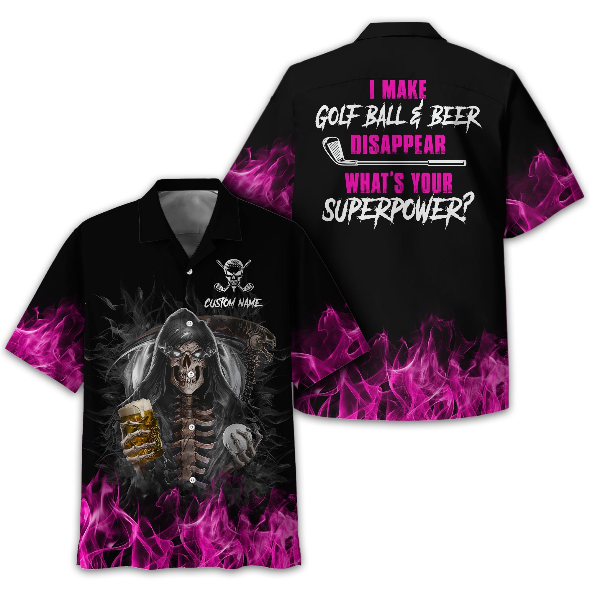 I Make Golf Ball And Beer Disappear Custom Golf Polo Shirt, Skull Golf Shirt, Gift For Golfers