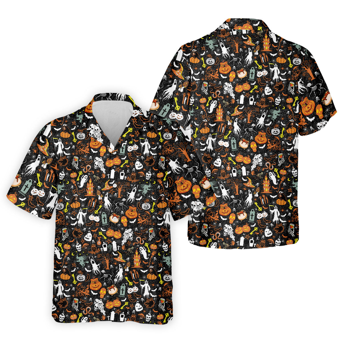 Trick or Treat Spooky Ghost Pumpkin Men's Golf Shirt, Halloween Golf Shirt, Fun Golf Shirts For Mens