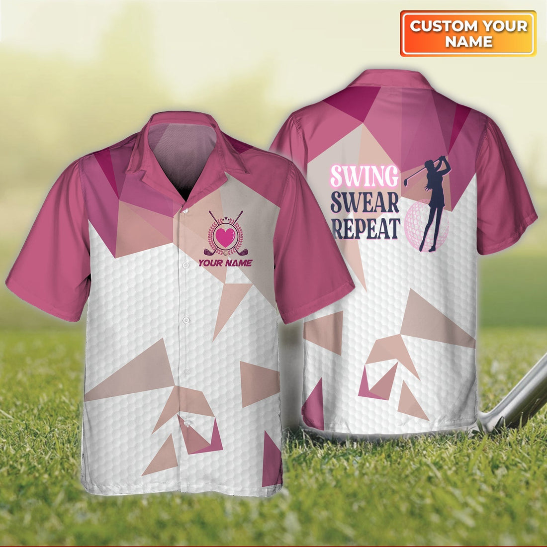 Swing Swear Repeat - Personalized Name 3D Hawaiian Shirt For Golfers