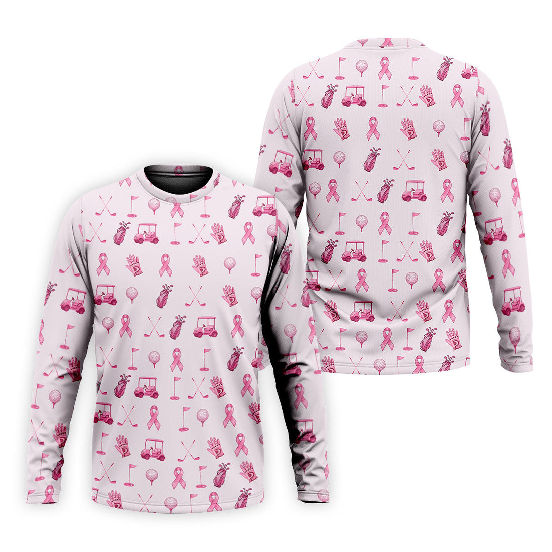 Funny Pink Ribbon Golf Pattern Men's Polo Shirt, Breast Cancer Golf Shirt, Breast Cancer Awareness Shirt