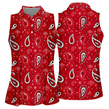 Paisley Bandana Funny Long Sleeve Polos Womens, Custom Ladies Golf Shirt