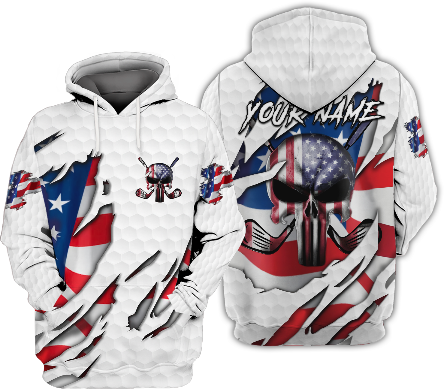 American Skull Flag Custom Golf Polo Shirt, Gift For Golfers, Golf Gift For Men