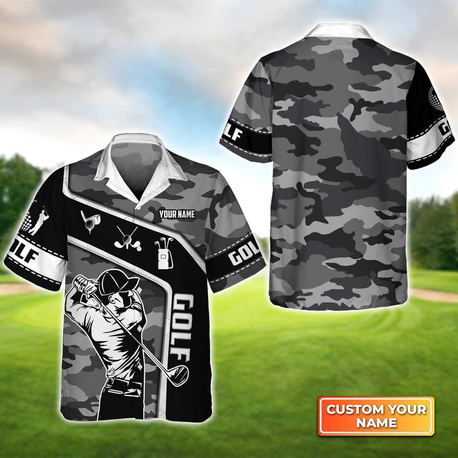 Unisex 3D Graphic Golf Camo Pattern Personalized Name 3D Hawaiian Shirt Gift For Golfer