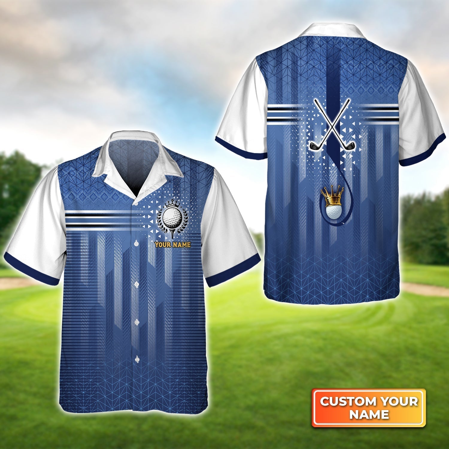 Unisex 3D Graphic Golf Seamless Tartan Pattern Pattern Personalized Name 3D Hawaiian Shirt Gift For Golfer