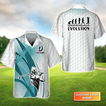 Golfing Evolution Blue Pattern Personalized Name 3D Hawaiian Shirt Gift For Golfer