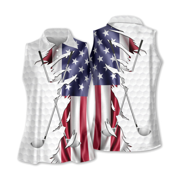 Ladies Patriotic Golf Shirts, American Flag Golf Shirt, Womens Sleeveless Golf Shirts, Ladies Golf Tops