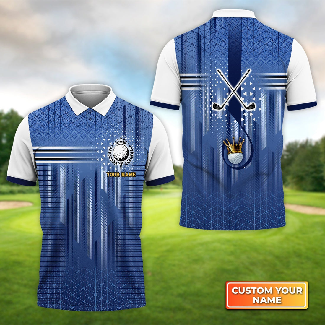 Unisex 3D Graphic Golf Seamless Tartan Pattern Personalized Name 3D Polo Shirt Gift For Golfers