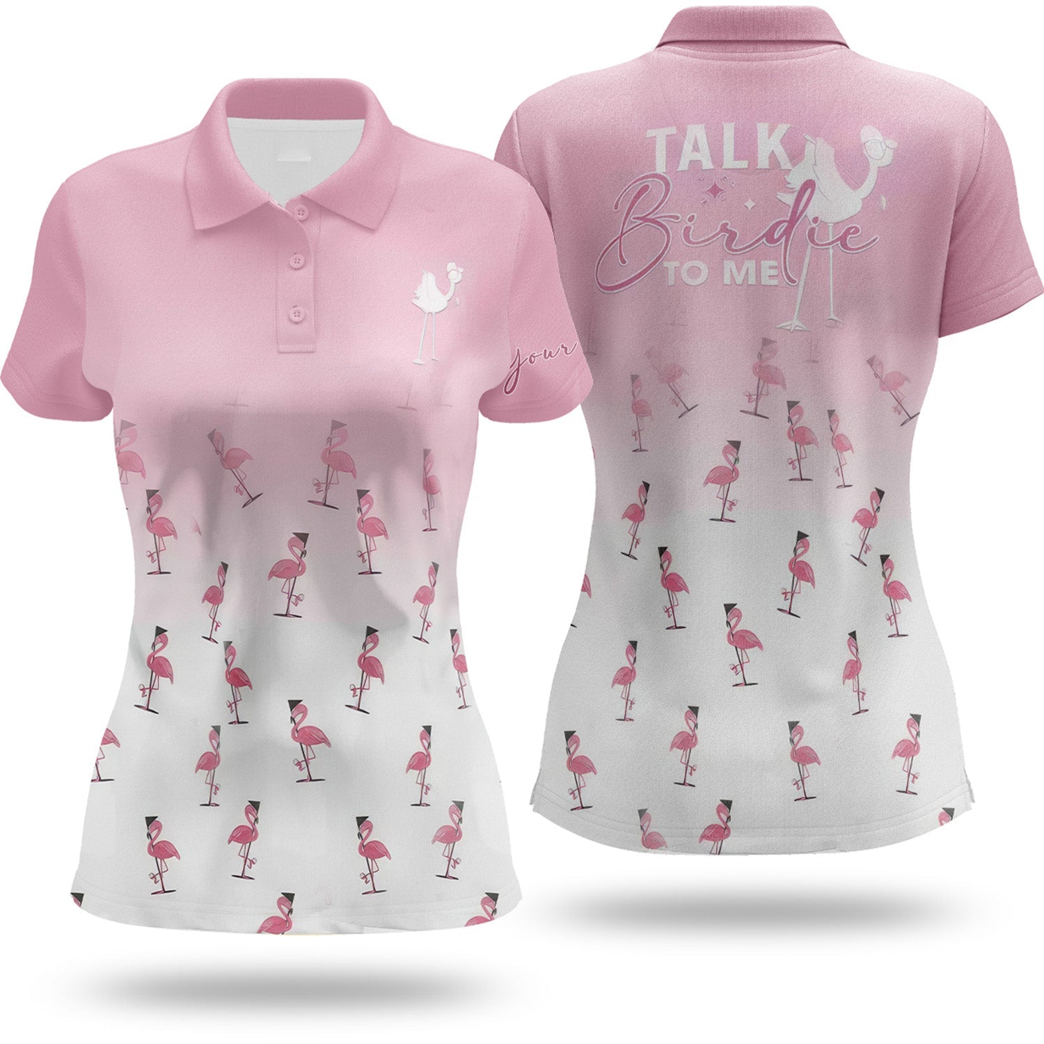 Talk Birdie To Me Flamingo Womens Golf Polo Shirt, Custom Ladies Golf Shirt, Womens Golf Gifts