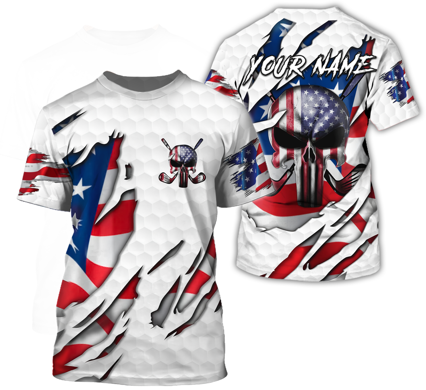 American Skull Flag Custom Golf Polo Shirt, Gift For Golfers, Golf Gift For Men