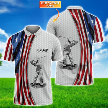America Flag Swing Golf Men's Golf Polo Shirt, Golfing Apparel, Mens Golf Gift, Funny Golf Shirt