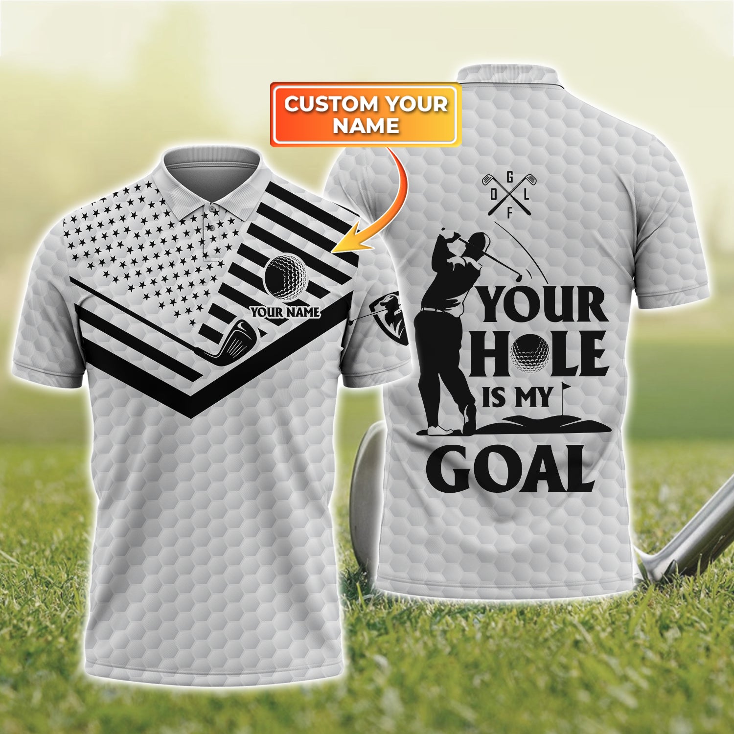Your Hole Is My Goal - Personalized Name 3D Polo Shirt For Golfers