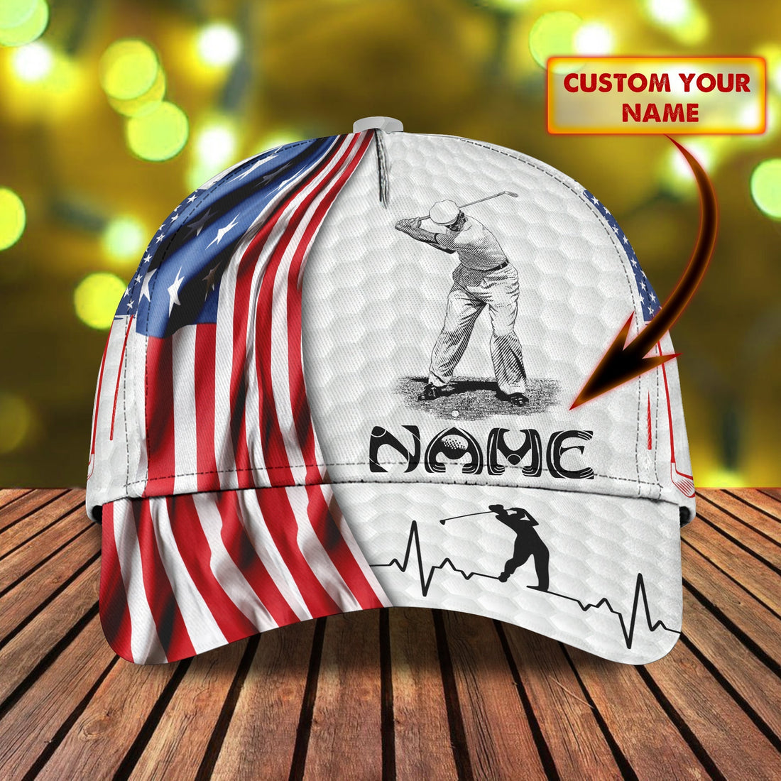 USA Flag Golf Cap, Personalized Name Cap, Gifts For Golfers