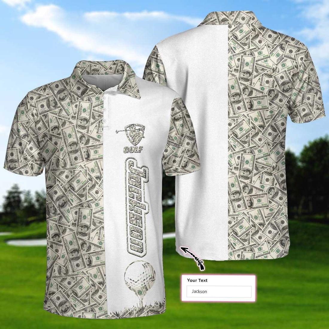 Lucky Money Golf Polo Shirt, Golfing Apparel, Golf Clothing, Mens Golf Gift