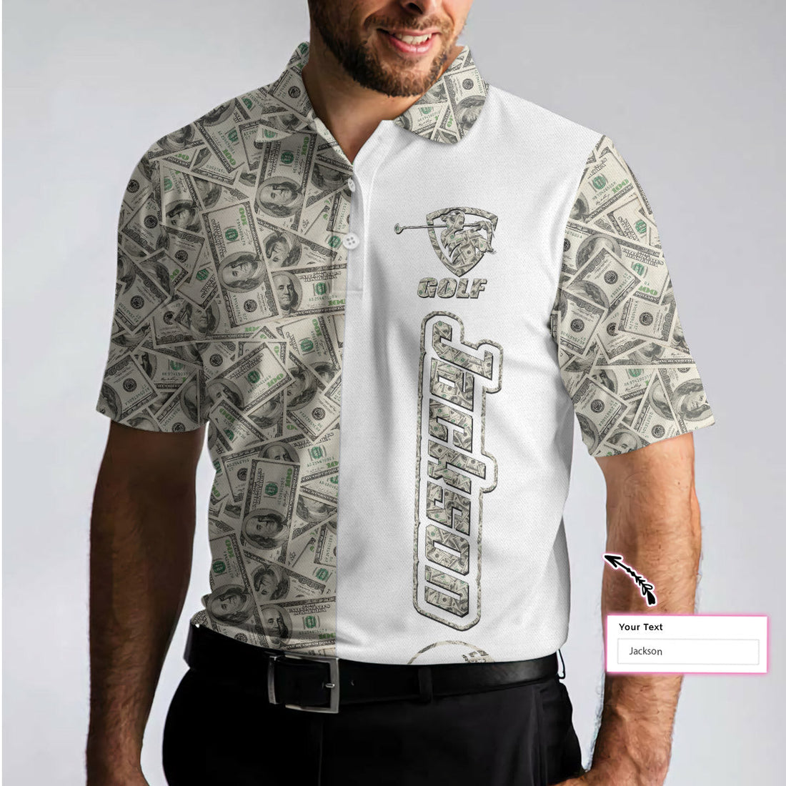 Lucky Money Golf Polo Shirt, Golfing Apparel, Golf Clothing, Mens Golf Gift
